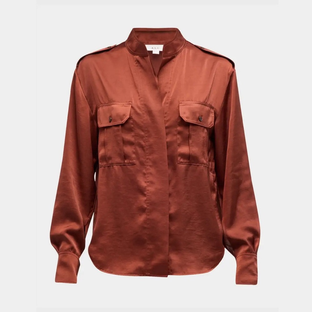 ALC Oakley burnt umber brown utility pocket satin top